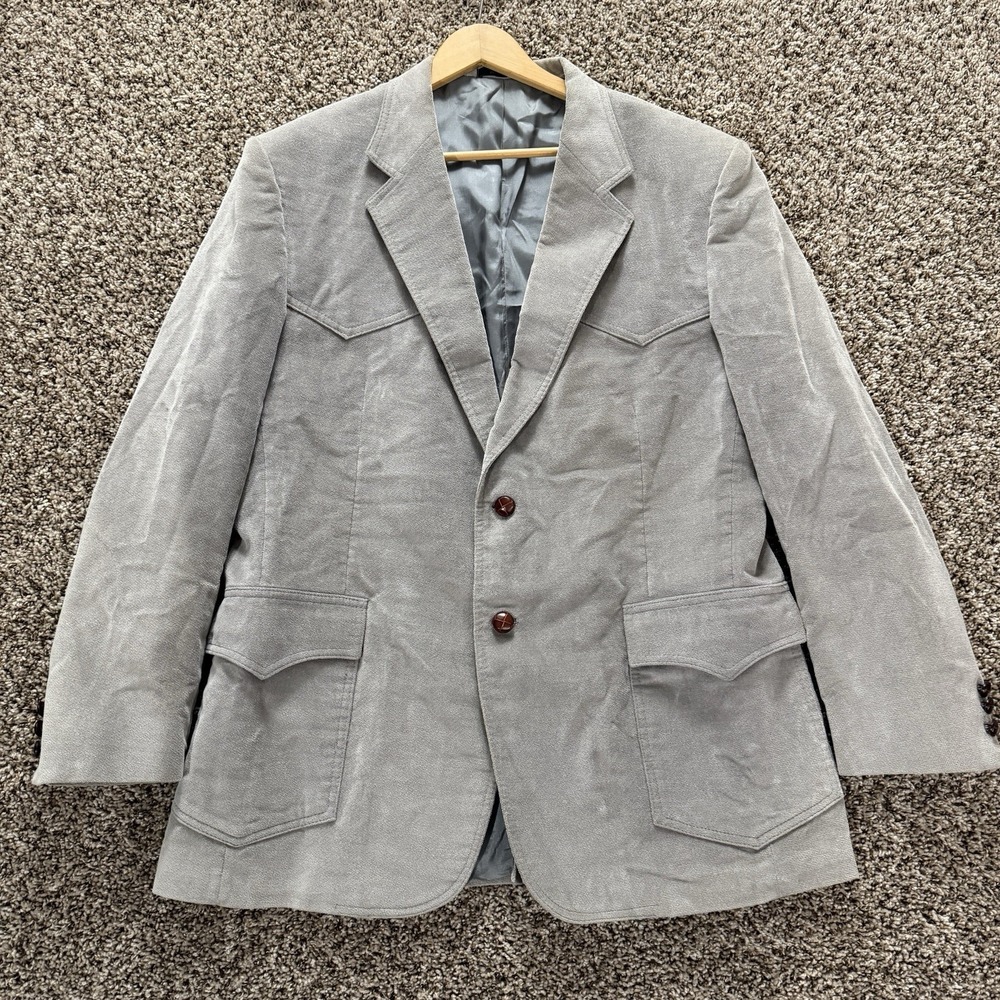 VTG Levi's Western Wear Blazer Jacket 44R Gray Ranchcore Americana Sport Coat‎